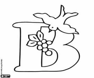 Letter B with fruits and a bird coloring page