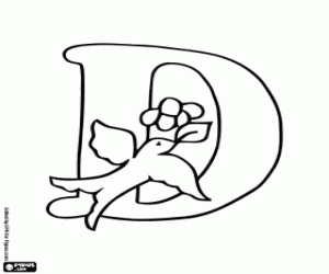 Letter D with a little bird flying coloring page