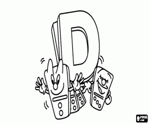 Letter D with some domino pieces coloring page