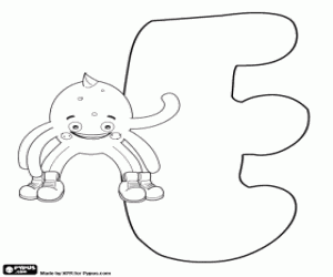The letter E with Pypus coloring page