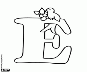 Letter E with a little bird coloring page