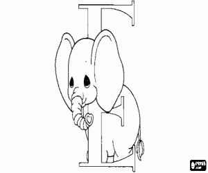 Letter E with a small elephant coloring page