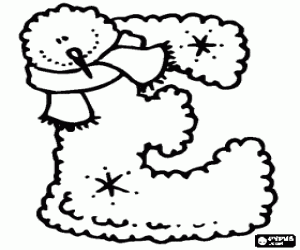 Letter E with scarf during winter coloring page