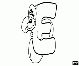 Letter E with the mischievous little mouse coloring page