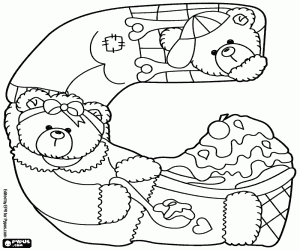 Letter G,two bears and icecream cake coloring page
