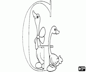 Letter G	 with mother goose and its young coloring page