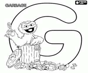 Letter G with Oscar in the garbage coloring page