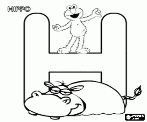 Letter H with Elmo and a hippopotamus coloring page