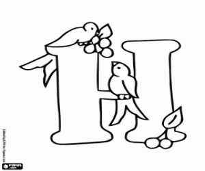 Letter H with two little birds coloring page