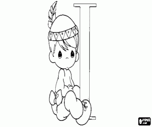 Letter I with an indian baby coloring page