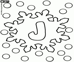 Letter J, alphabet with snowflakes coloring page