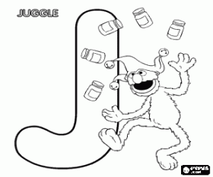 Letter J and Grover of Sesame Street coloring page