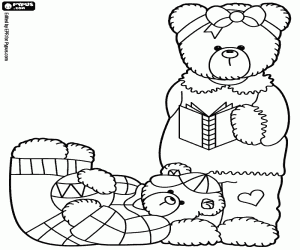 Letter J , mum bear with little bear coloring page