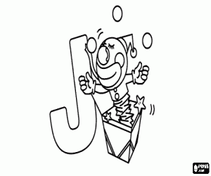 Letter J with a jack-in-the-box coloring page