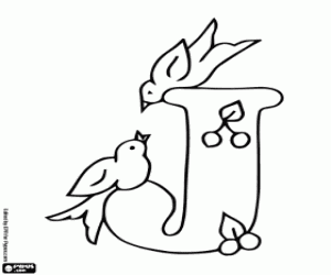 Letter J with two birds coloring page