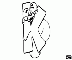 Letter K with the mischievous little mouse coloring page