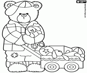 Letter L with a bear and little cart coloring page