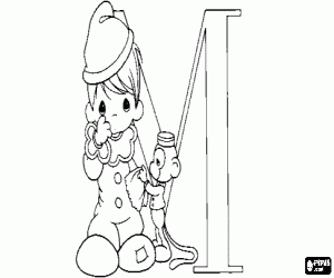 Letter M with a boy and a monkey coloring page