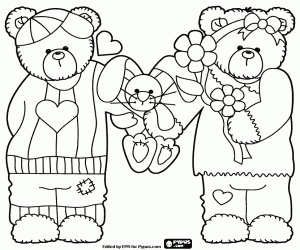 Letter M with two bears in love coloring page