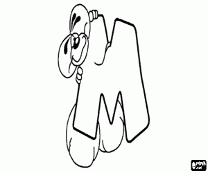 Letter M with the mischievous little mouse coloring page