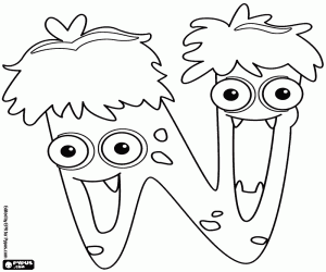 Letter N, two-headed monster coloring page