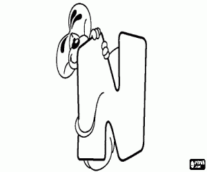 Letter N with the mischievous little mouse coloring page
