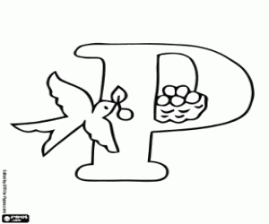 Letter P with a birds nest coloring page