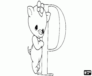Letter P with a baby pig coloring page