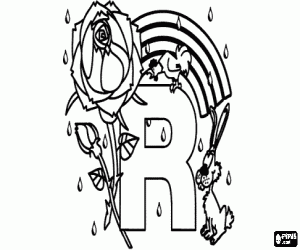 Letter R in nature coloring page