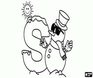 Letter S with a Sun and a Snowman coloring page