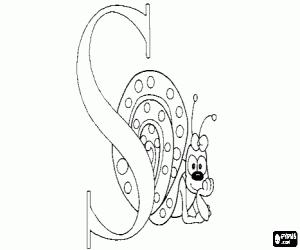 Letter S with a snail coloring page