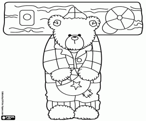 The letter T, a bear on a coat rack coloring page