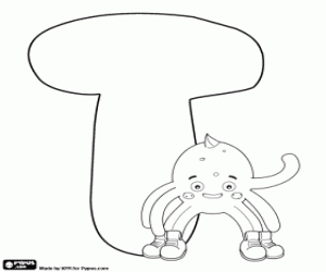 The letter T with the greeting from Pypus coloring page