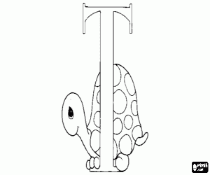 Letter T with a little turtle coloring page