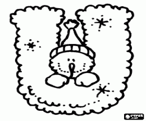 The letter U with a snowman coloring page
