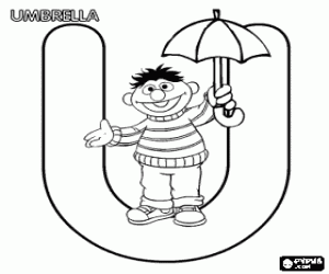 Letter U with Ernie and an umbrella coloring page