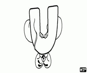 Letter U with the mischievous little mouse coloring page