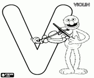 Letter V with Grover playing the violin coloring page