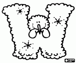 The letter W with a snowman coloring page