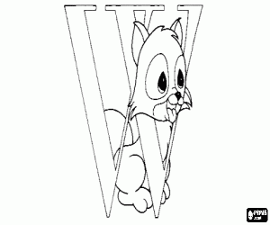 Letter W with a small lynx or wild cat coloring page