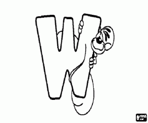 Letter W with the mischievous little mouse coloring page