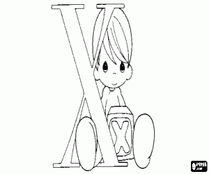 The letter X and a little boy coloring page