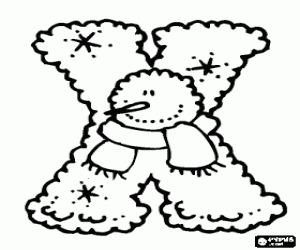 The letter X and a snowman coloring page