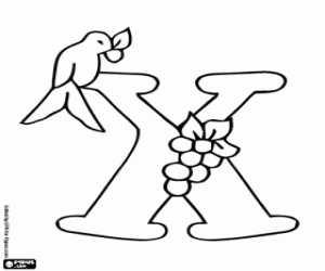 Letter X with a little bird coloring page