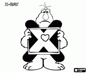 Letter X with Telly in the X-ray coloring page