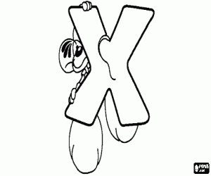 Letter X with the mischievous little mouse coloring page