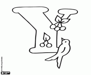 Letter Y with a bird coloring page