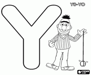 Letter Y with a yo-yo and Bert coloring page