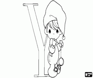 Letter Y with one baby with a yo-yo coloring page