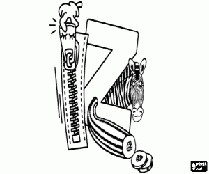 The letter Z with objects coloring page